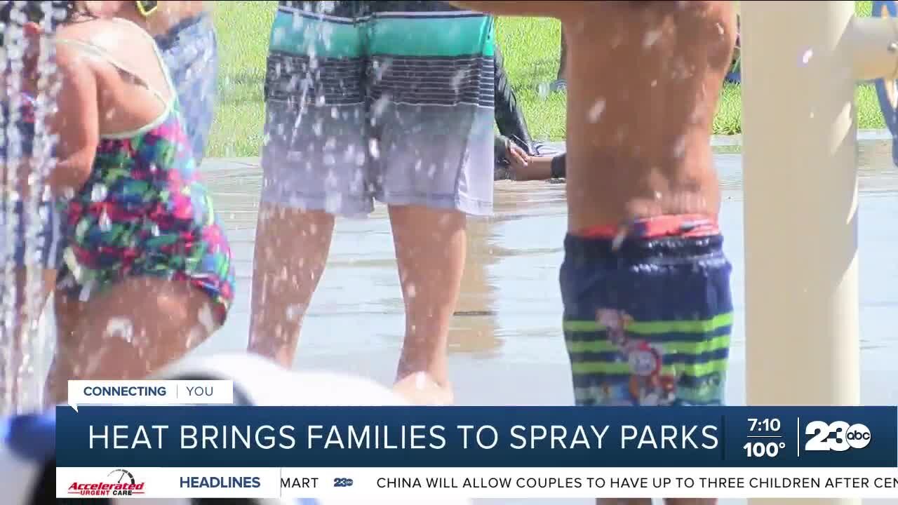 Bakersfield residents enjoy the spray park amid triple digit heat