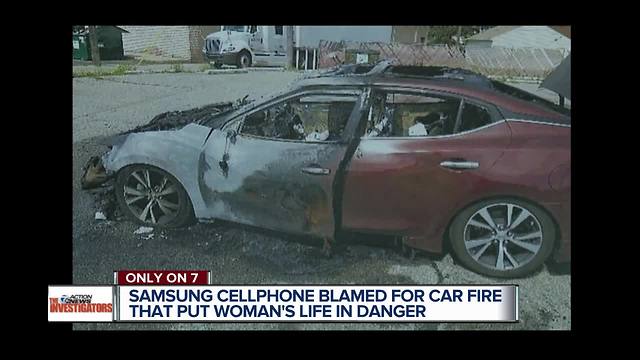 Woman says Samsung phone caught fire while she drove, destroying her car