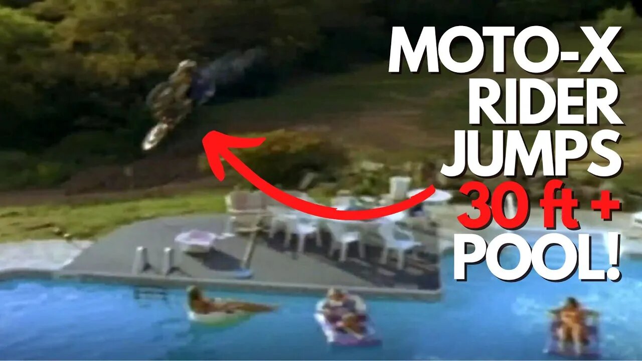 Motocross Rider Jumps a 30 ft Long Pool!