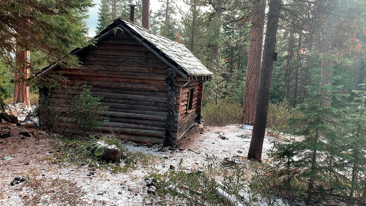 The Back, Side, Front Porch & Inside of RUSTIC Edison Log Cabin Shelter! | 4K Winter Central Oregon