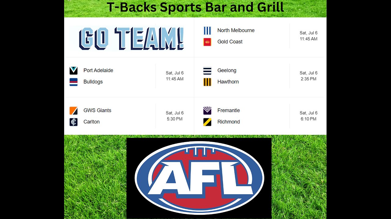 T-Backs Sports Bar and Grill Sports Schedule and Pizza special for Saturday July 06, 2024