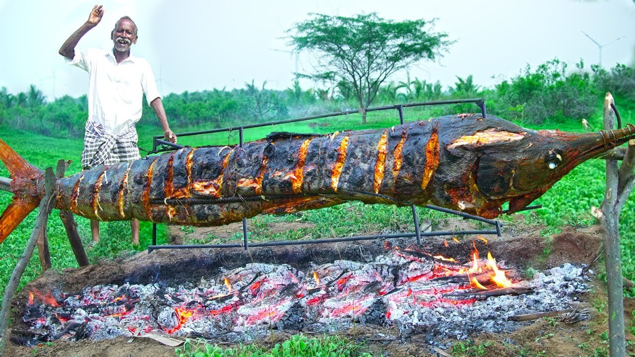 ANACONDA SIZE MONSTER SAIL FISH GRILLED RECIPE | BONELESS Fish ,Traditional Village Recipe