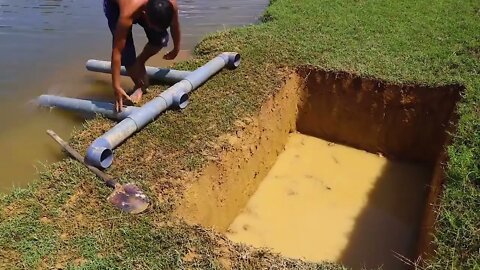 Making Trap To Catch Catfish In The Secret Hole With PVC Pipe & Chicken Eggs-11