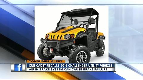 Cub Cadet recalls 2016 challenger utility vehicles due to brake failure