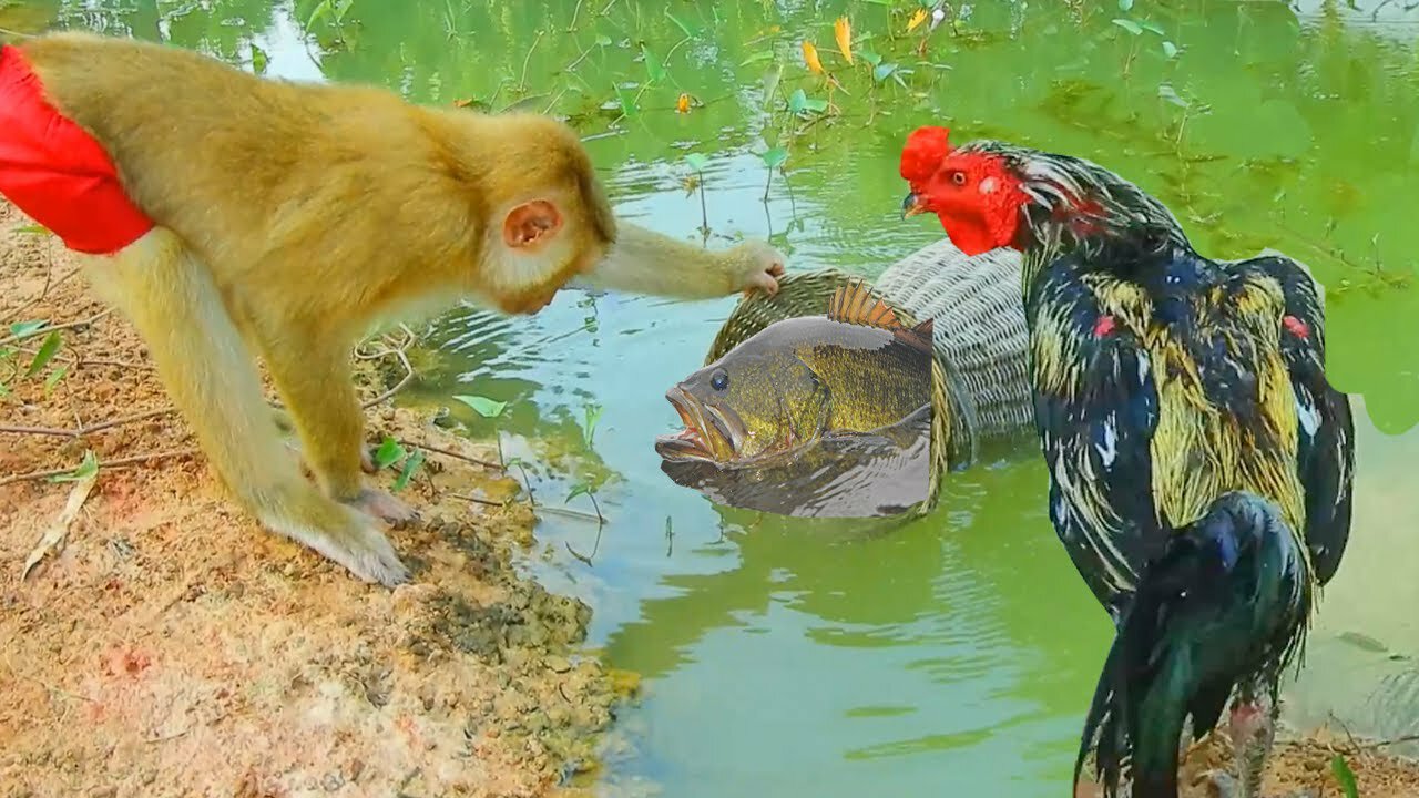 Farmer SokYaa Fishing In Pond While ToTo Wait , Fishing Fail