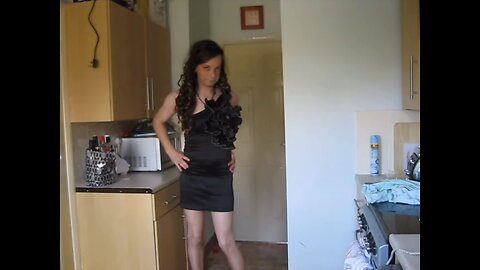 Beautiful Tgirl Jenna in Sexy Grey Mini Dress.