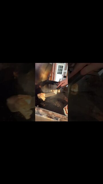 Sausage and eggs with cheese, bacon, and pancakes for breakfast on the Blackstone griddle #shorts