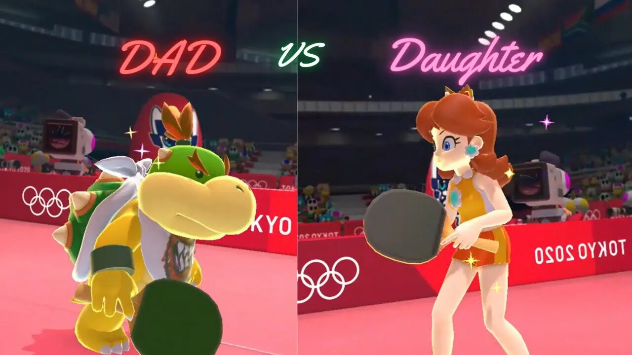 Dad v Daughter in table tennis on mario&sonic olympics