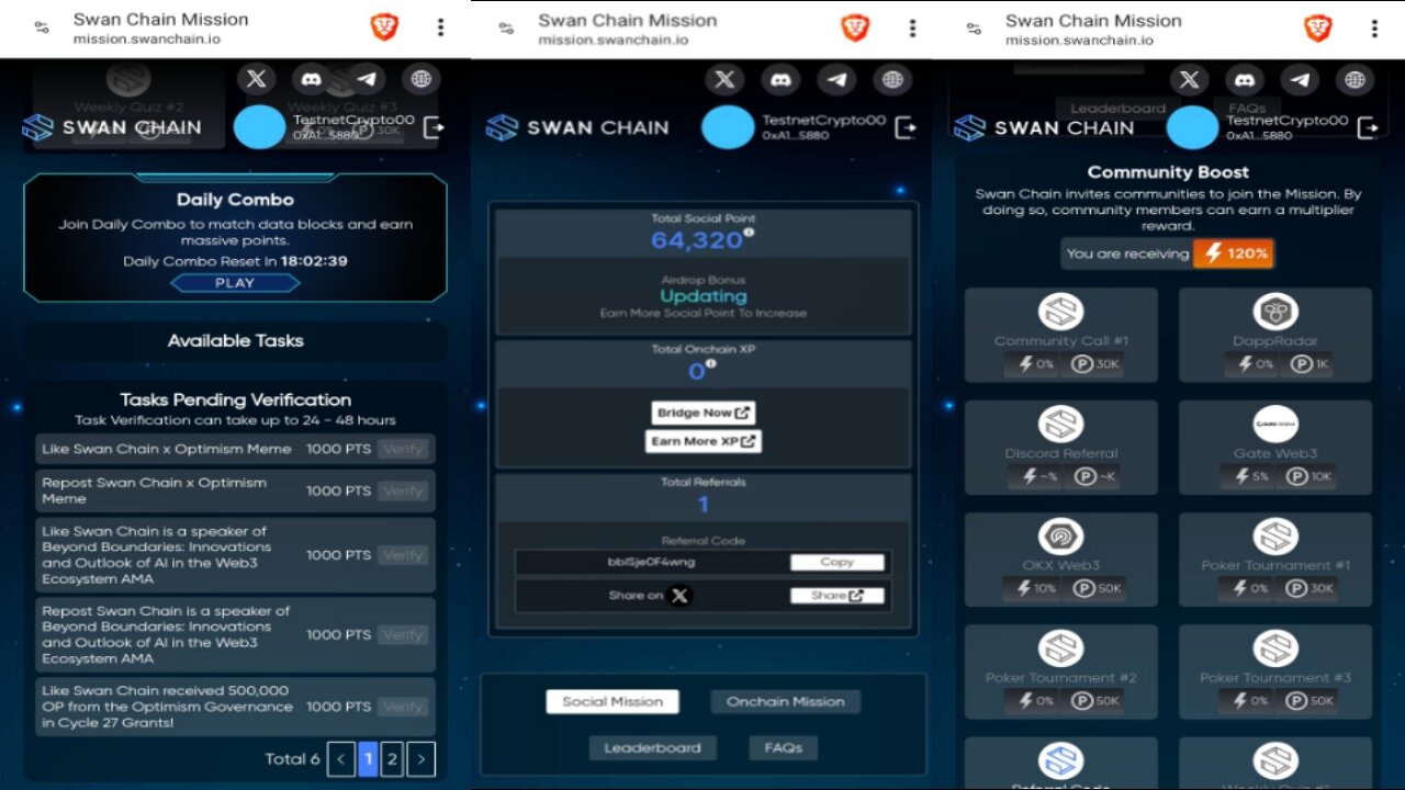 Swan Chain Mission Airdrop | Connecting EVM Wallet (MetaMask) Completing Tasks And Daily Activities