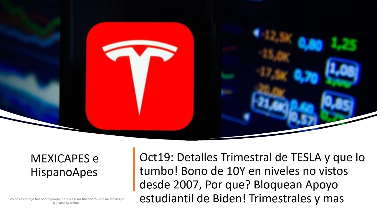 Oct19:Trimestral de TESLA y que lo tumbo!Bono 10Y en Max 14 años,Bloquean a Biden!Trimestrales y mas