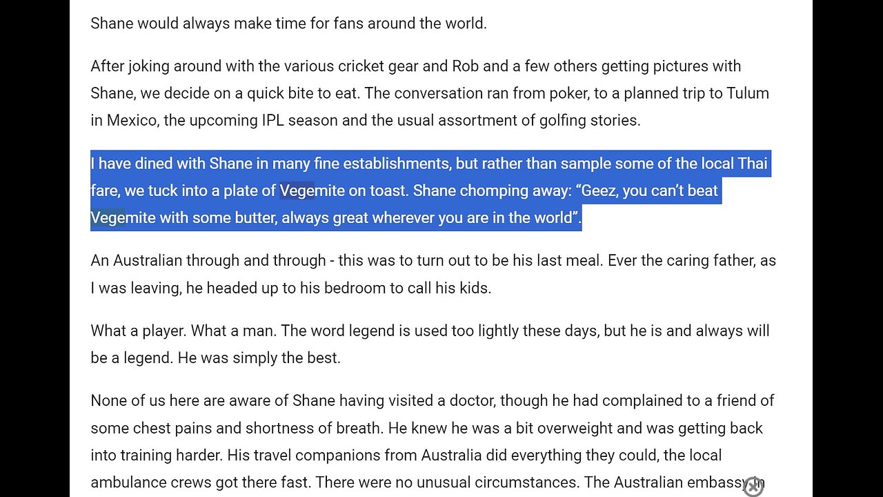 Did Shane Warne die from a liquid diet?