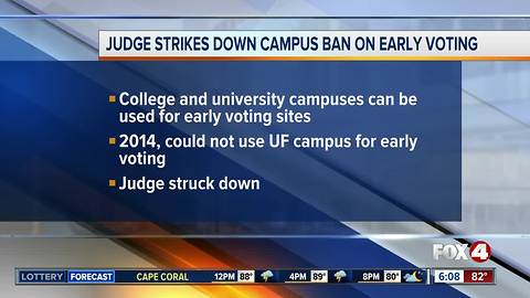 Judge strikes down Florida's campus ban on early voting
