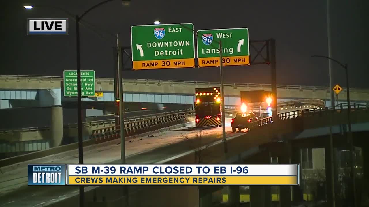 Southfield Freeway ramp to EB I-96 closed due to five-foot hole in road