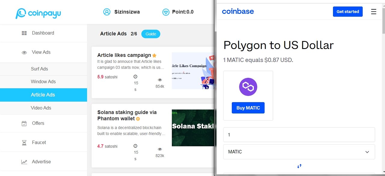 How To Get Free Polygon MATIC Cryptocurrency Watching Article Ads At Coinpayu & Instant Withdraw