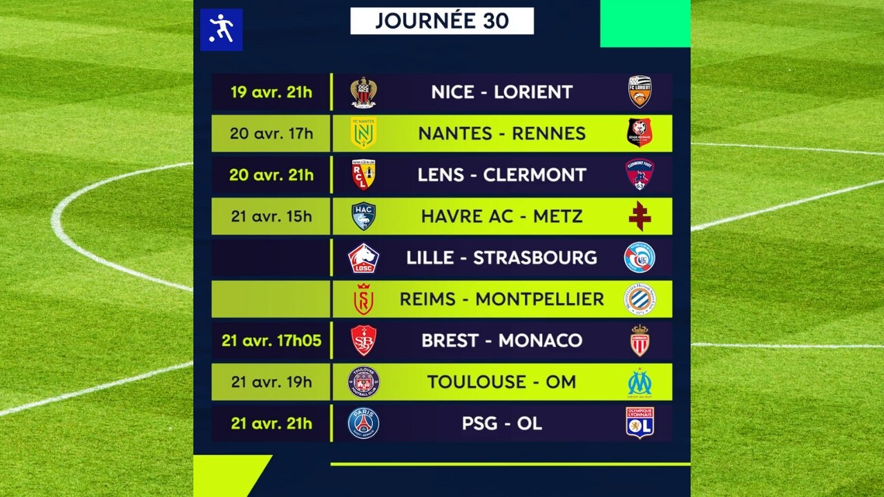 PROGRAMME LIGUE 1 ⚽ 30e journée de la saison 2023/24 ✅