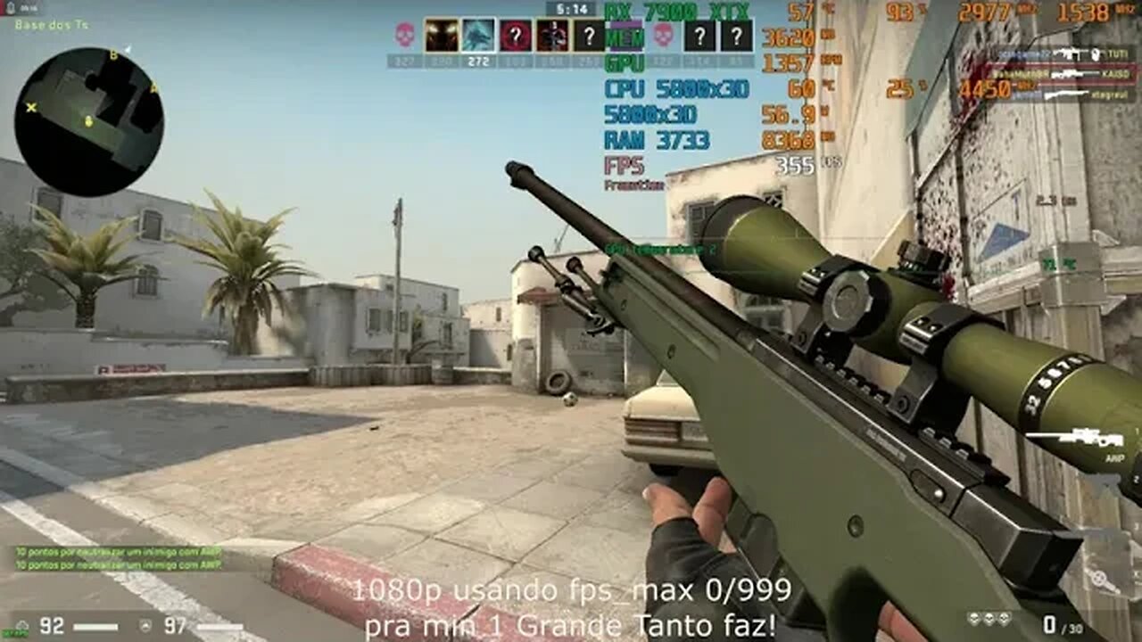 CSgo 1080p Competitivo, usando Fps max 0 e 999, Preto no Branco