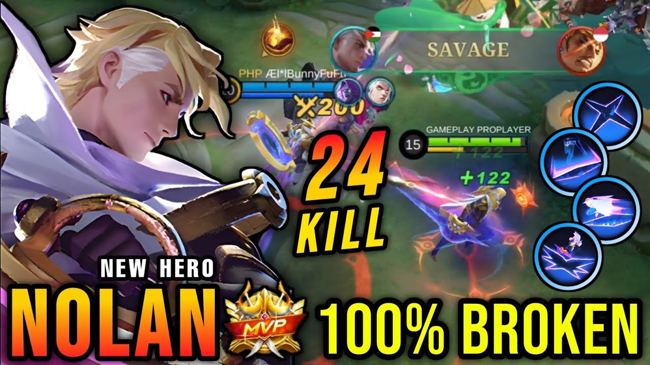 SAVAGE + 24 kills! MLBB New Hero Tryout ~ Nolan - MLBB New Hero Mobile Legends Gameplay!!