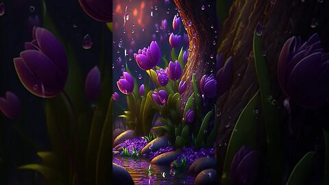 Dark Red Tulip #flowers #forest #night #illustration #animation #fantasy #shorts #samsung #rain