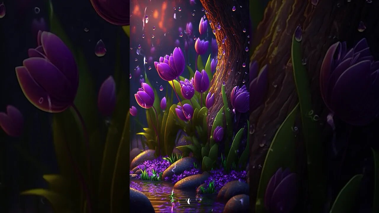 Dark Red Tulip #flowers #forest #night #illustration #animation #fantasy #shorts #samsung #rain
