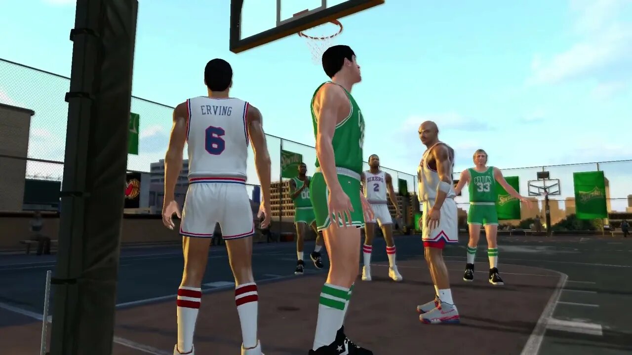 3 on 3: Bird, McHale and Parish vs Doctor J, Moses Malone and Charles Barkley