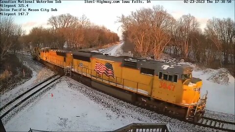 NB Union Pacific Snowplow in Iowa Falls, IA on February 23, 2023