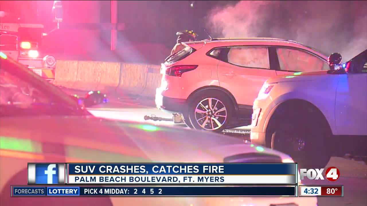 SUV crashes, catches on fire in Fort Myers