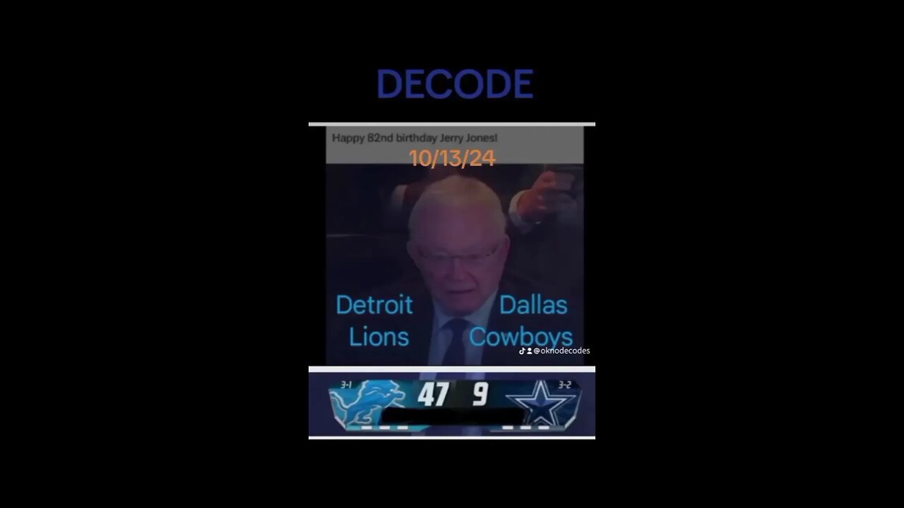 DECODE: LIONS 47 - COWBOYS 9 / JERRY JONES -Expand Screen, Pause Screen to Read. See Description.