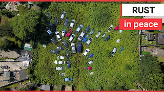 Aerial footage shows an allotment in the West Midlands has been turned into a car graveyard