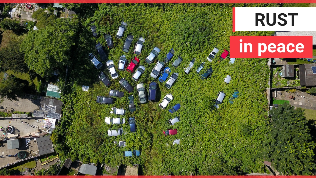 Aerial footage shows an allotment in the West Midlands has been turned into a car graveyard