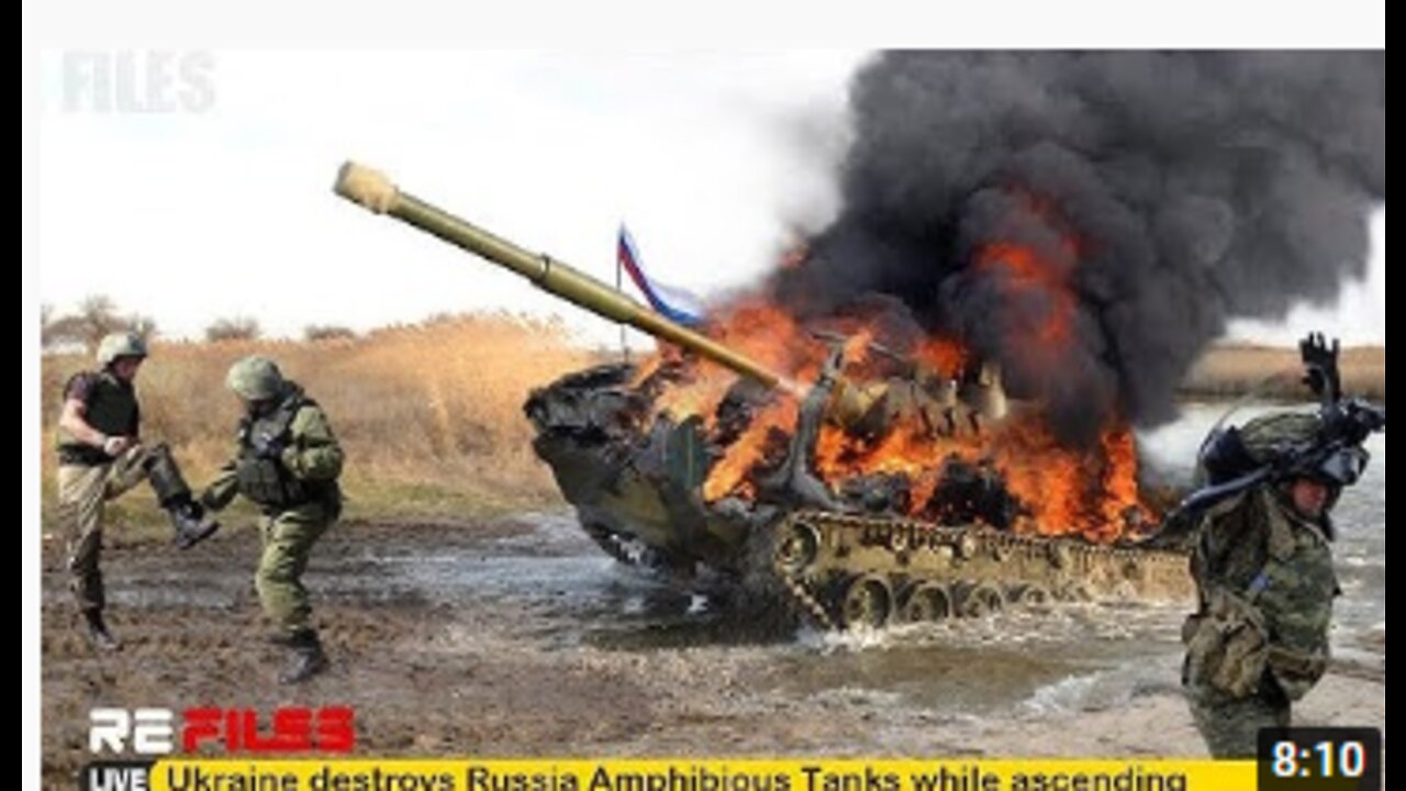 (May 28,2022) Ukraine Grenade Launcher destroys Russia Amphibious Tanks while ascending Mainland