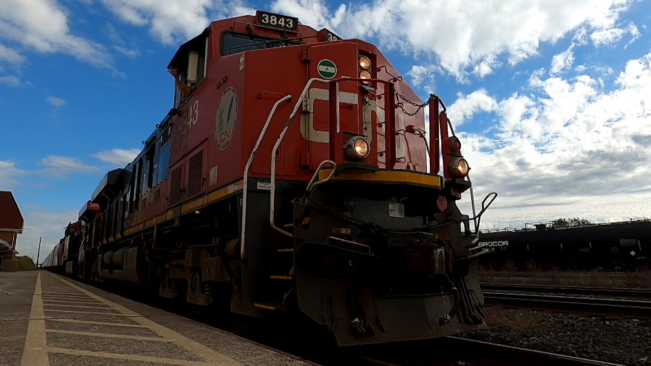 CN 3843 & CN 3860 Locomotives CN Train 301 Manifest Train Westbound In Ontario