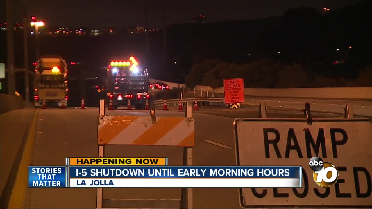 I-5 SB lanes closed overnight for trolley project