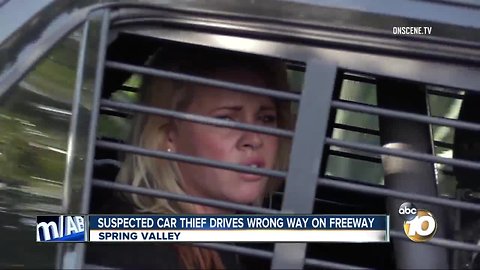 Suspected car thief drives wrong way on freeway