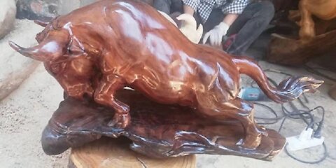 wood carving BULL!!!