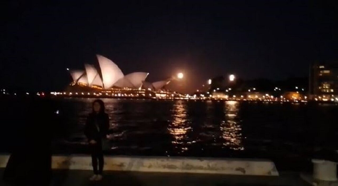 Super blue moon behind Sydney Opera House