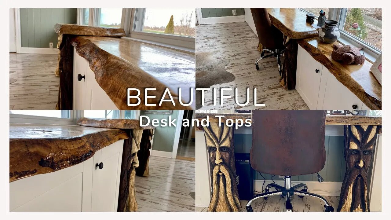 Custom Desk - Carved Table Legs - Beautiful Live Edge Tops