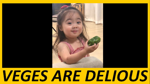 CUTE BABY THINKS VEGES ARE DELICIOUS