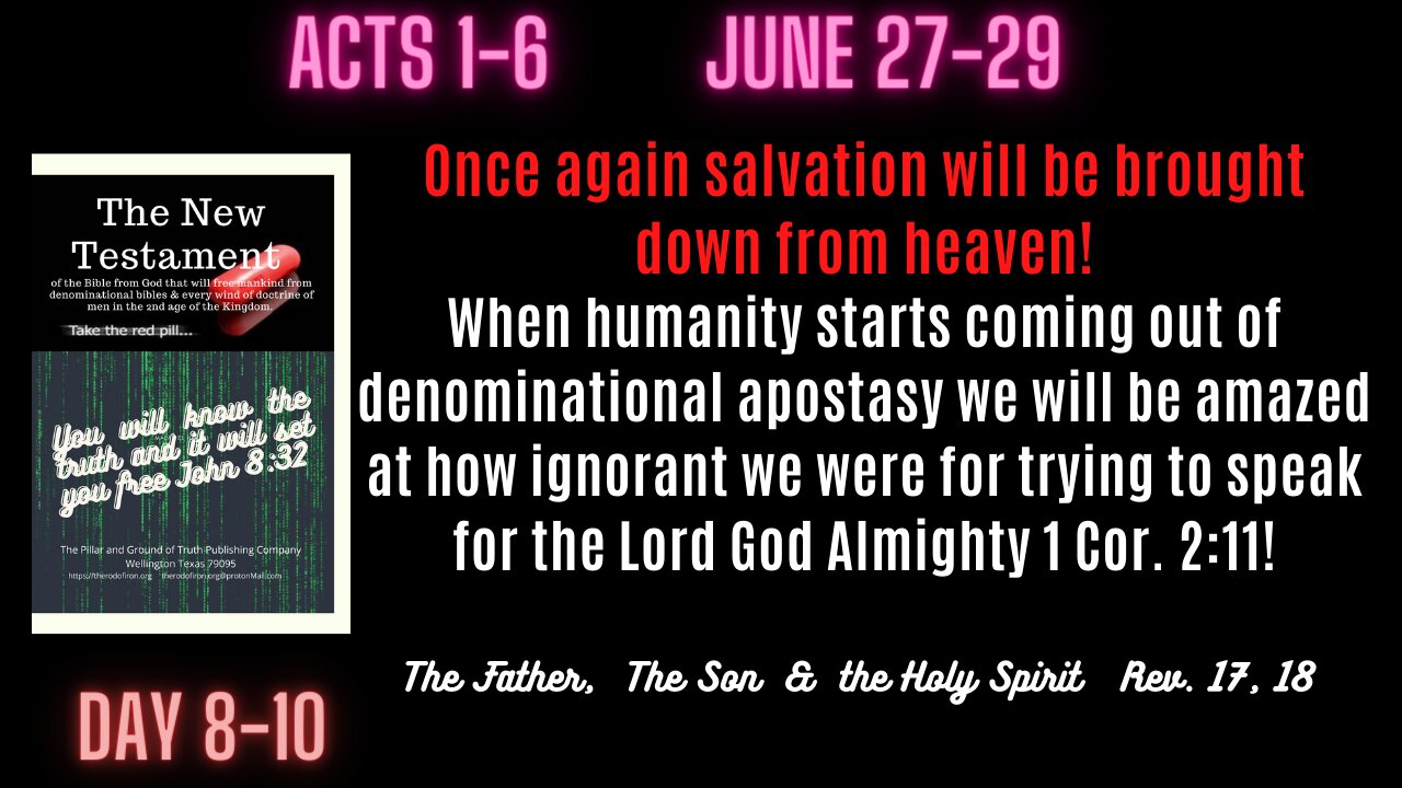 Acts 1-6 At the time we need it most, THE WILL OF THE LORD WILL BE DONE ON EARTH AS IT IS IN HEAVEN!