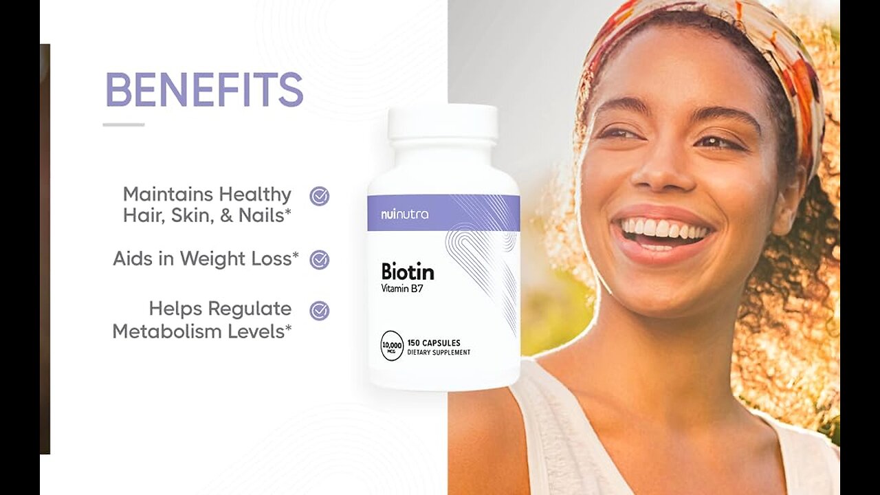 NUI NUTRA Biotin Supplement 10000mcg, 150 Capsules - Hair Skin and Nail Support (Vegan, Gluten...