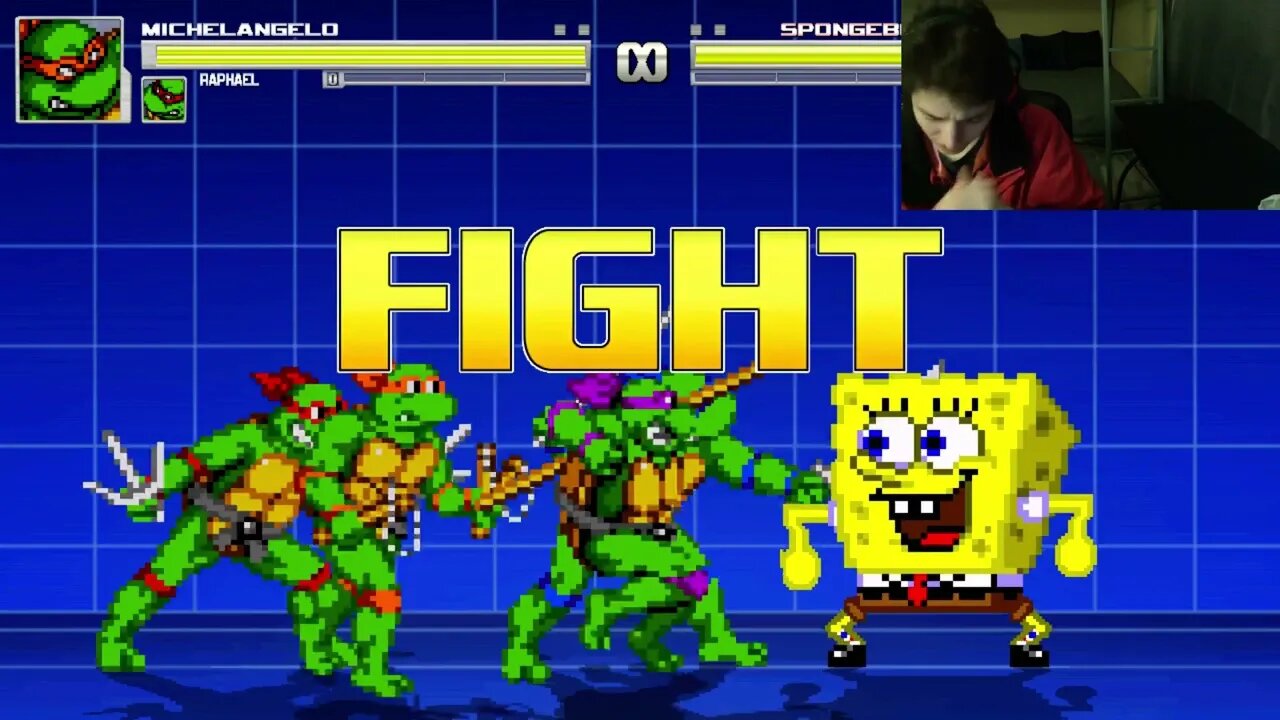 Teenage Mutant Ninja Turtles Characters (Leonardo And Raphael) VS SpongeBob SquarePants In A Battle