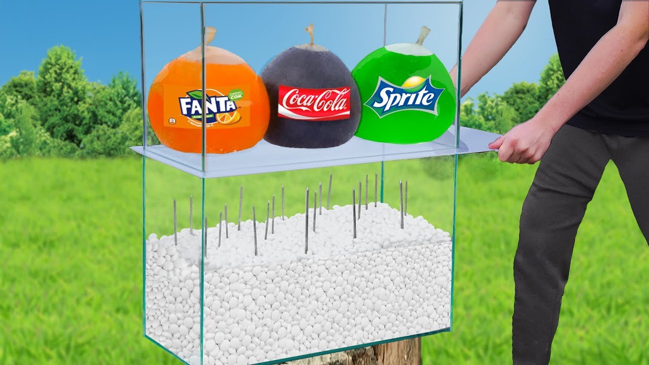 Experiment_ Giant Balloons of Coca Cola & Fanta & Sprite VS Mentos