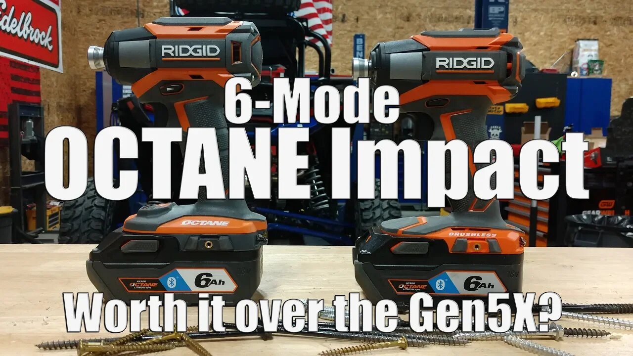 RIDGID OCTANE 18V 6-Mode Impact Driver R86039 Vs Gen5X Brushless with 6.0 Ah OCTANE Batteries