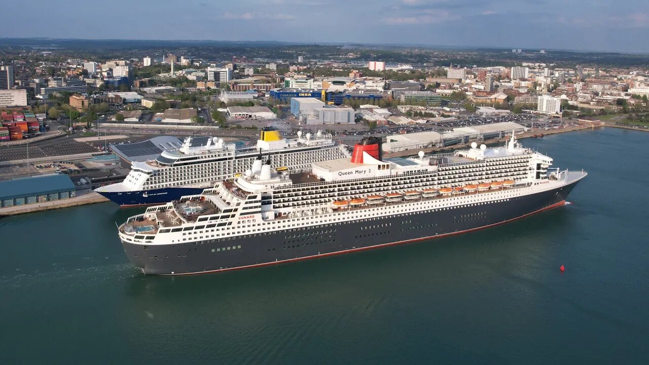 Cunard Queen Mary 2 departs Southampton 24/04/2022 transatlantic to New York Voyage 4k cruise ships