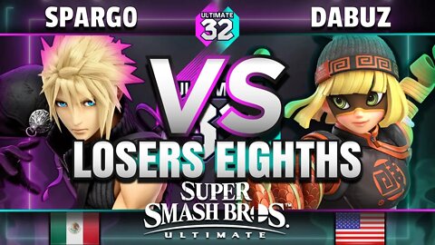 ULTIMATE 32 Losers Top 8 - Sparg0 (Cloud) vs. Dabuz (Min Min) - Smash Ultimate