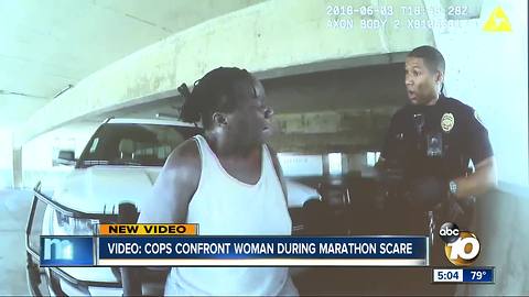 Video: Cops confront woman during marathon scare