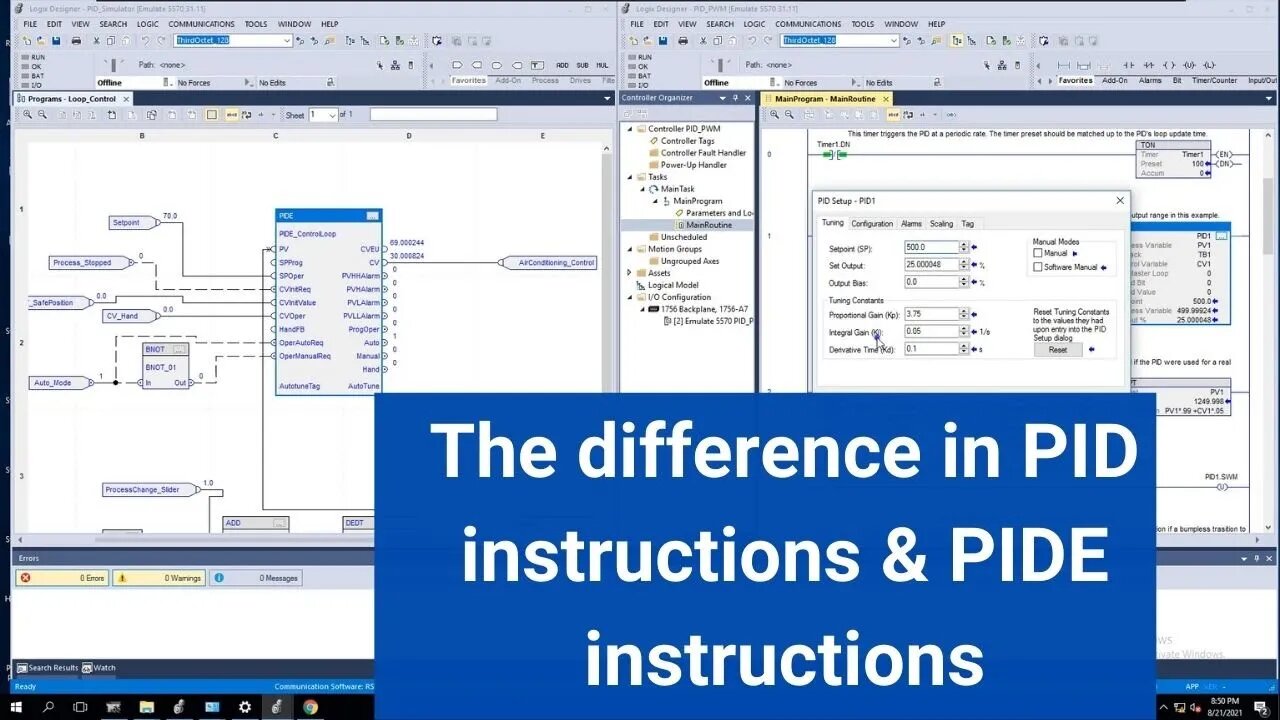 Difference between a PID instruction and a PIDE instruction using Studio 5000