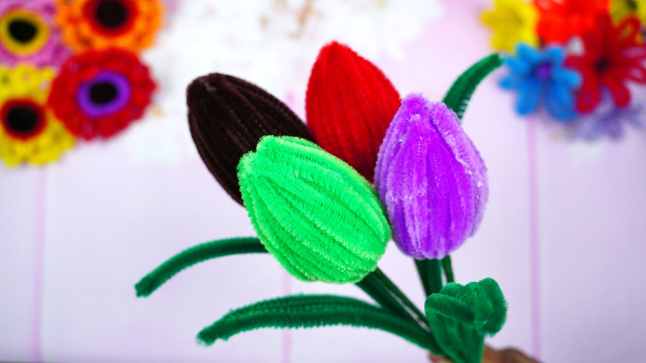 DIY Chenille Wire Flower Making For Home Decoration | Easy Paper Crafts