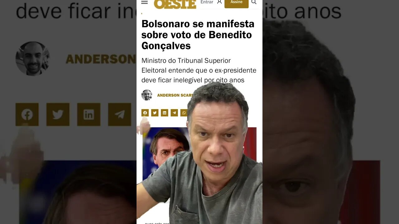 Bolsonaro se manifesta sobre voto de Benedito Gonçalves #shortsvideo