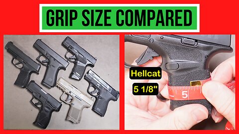 Sig P365XL, Glock 43x, M&P Shield Plus, Canik MC9, Hellcat, and Taurus G3c Grip Size Comparison