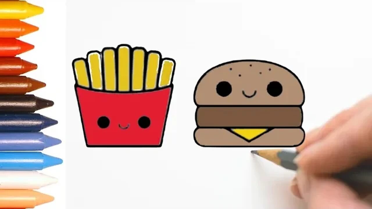 COMO DESENHAR BATATA FRITA E HAMBÚRGUER KAWAII